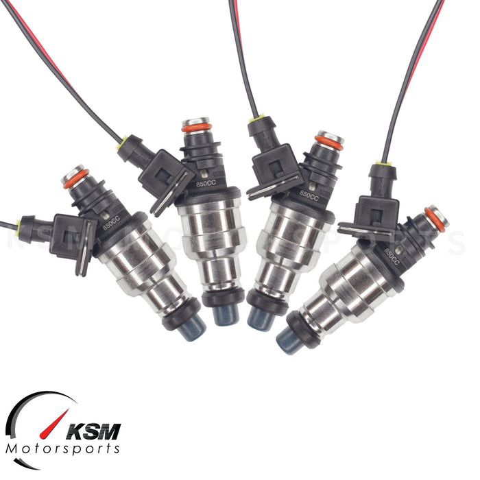 4 x 850cc Fuel Injectors for EVO 7 8 9 RX-7 FC3S 13B 20B 4AGE 4G63T ev1 plug e85